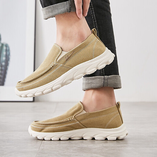 Pull back men's shoes canvas shoes breathable sports casual shoes one-leg low-cut trendy sneakers WXY-B011Z khaki 42