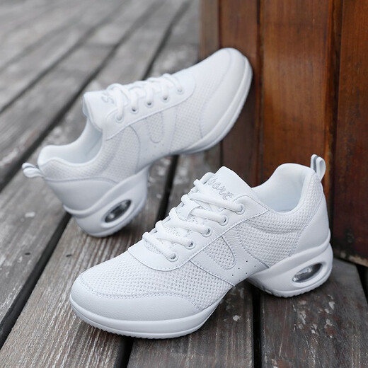Harroman Four Seasons neue quadratische Tanzschuhe Rindfleisch Sehne Anti-Schlupf-Kee-resistente Mesh Tanzschuhe weicher Ghost Step Dance Schuhe Jazz Tanz Schuhe G2118 Weiß (eine Größe kleiner) 38