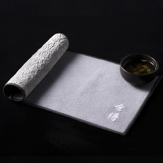 Tangxing thick absorbent tea towel cotton and linen embroidered rectangular tea ceremony towel tea cloth Japanese tea mat Zen small tea mat light gray-Shede 28x15cm