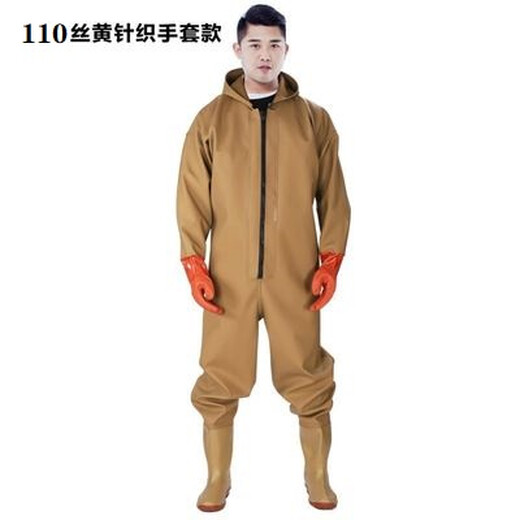 Hongshiyu waders, thickened wear-resistant half-length rain boots, full-length one-piece waders, waterproof clothes, reservoir men's leather fork fishing rain trousers, yellow full-body gloves 110 silk 41