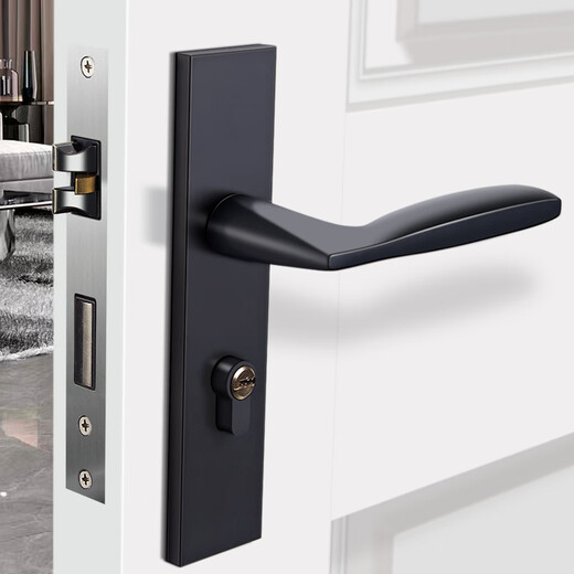 Huili custom door lock indoor bedroom household universal door lock silent magnetic door lock wooden door handle split lock N black double tongue lock body 35-50mm universal type with key