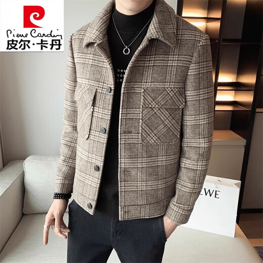 Pierre Cardin Cardin haut de gamme Plaid en laine de veste en laine courte masculine Men de laine à printemps et automne nouvelle veste de revers décontractée hommes 5815 kaki xl [121-140jin [Jin est égal à 0,5 kg]]]