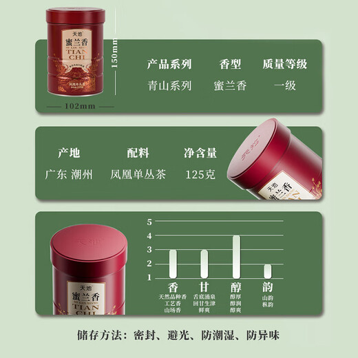 天池茶叶凤凰单枞鸭屎香乌龙茶青山潮州单丛春茶新茶罐装自饮送长辈 蜜兰香125g*1罐