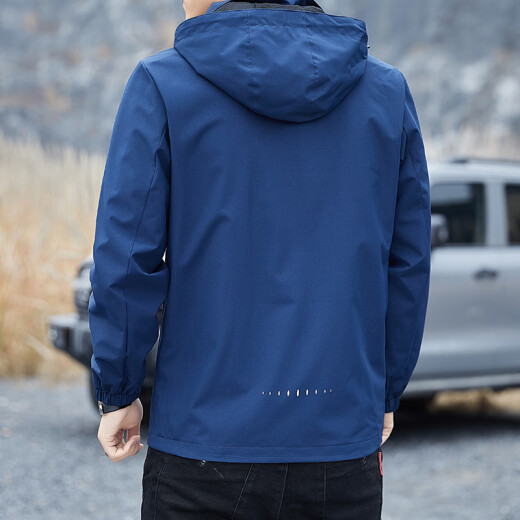 真维斯（Jeanswest）春秋季冲锋夹克男新款男装宽松连帽可拆卸外套男士防风工装上衣 6628深蓝色 L 码(105-120斤)