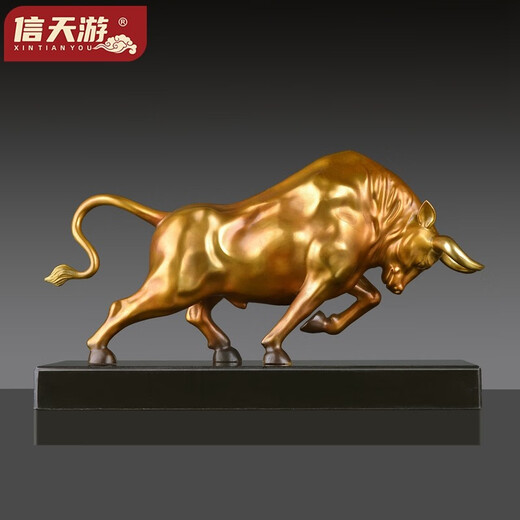 信天游铜牛摆件孺子牛开业乔迁礼品定制刻字开拓牛客厅老板办公室摆件 中号 长29宽12高18cm大理石底座