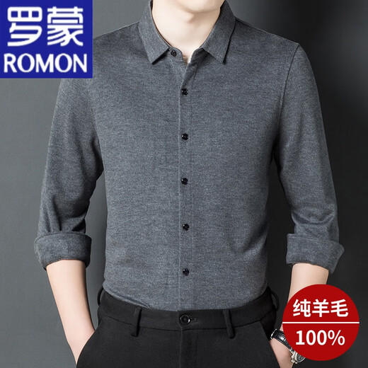 Romon High-End Pure Cashmere Herren-Hemd mit langen Ärmeln warm Herbst und Wintergeschäft Casual mittlere Wollhemd Hemdgrau (831) 175/XL/52