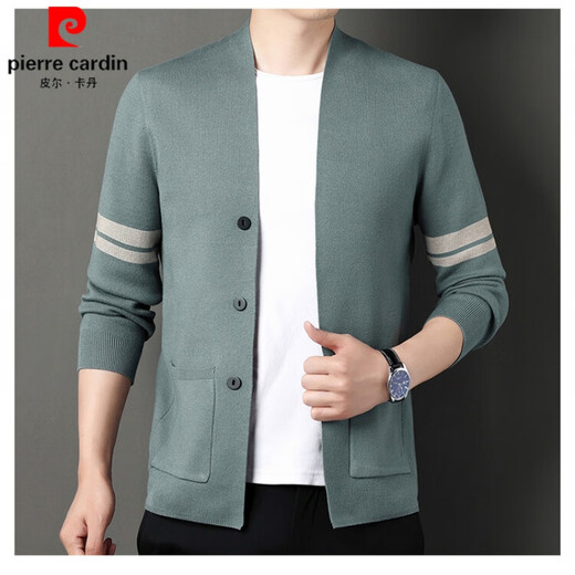 皮尔卡丹（pierre cardin）品牌针织开衫男士春秋季新款羊毛披肩外套休闲百搭舒适毛衣夹克男 黑色 M