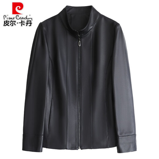 Pierre Cardin Genuine Leather Jacket Small Leather Jacket Women 2025 Spring and Autumn New Haining Leather City Sheepskin Short Jacket for Middle-aged Moms Black XL