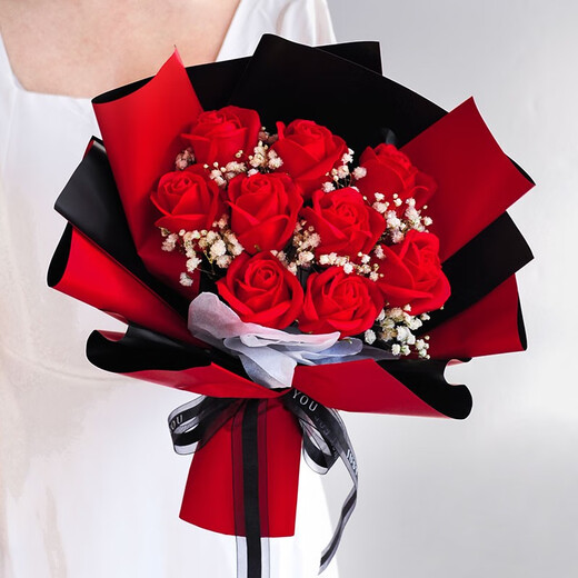 Take time to confess your love, Gypsophila bouquet, immortal roses, carnations and dried flowers as a birthday and Valentine’s Day gift for your girlfriend and best friend, 9 red roses (send lamp + gift bag + greeting card)