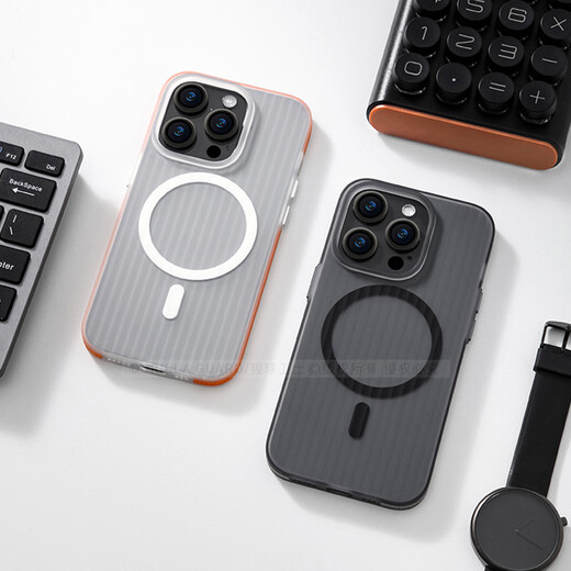 The Apes Guard's Advanced Sense Applicable Apple 16promax Mobile Case MagSafe Light Grating Texture iPhone 16e Pro Case Magnetic Skin-Ass Scrub 16pro Full-Inclusive Anti-fall Shell 16ProMax [White Orange Edge]丨Skin-Ass Magnetic Sucking