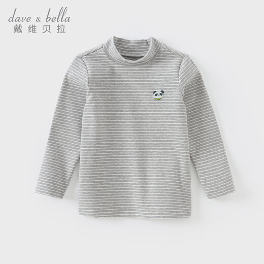 DAVE&BELLA new autumn and winter children's striped t-shirt baby half turtleneck top boys' clothes children's long-sleeved bottoming shirt gray DB4243492 100 cm (recommended height 90-100cm)
