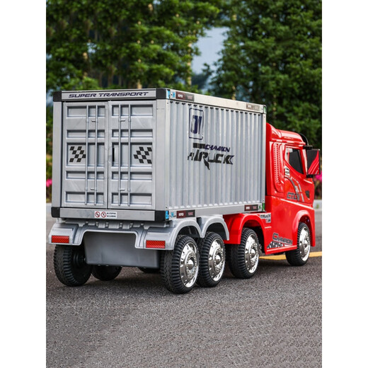BeRica truck container extra large 8-wheel children's electric car remote control can sit on a child's baby four-wheel drive toy truck top with red + four-wheel drive soft leather seat + remote control + container