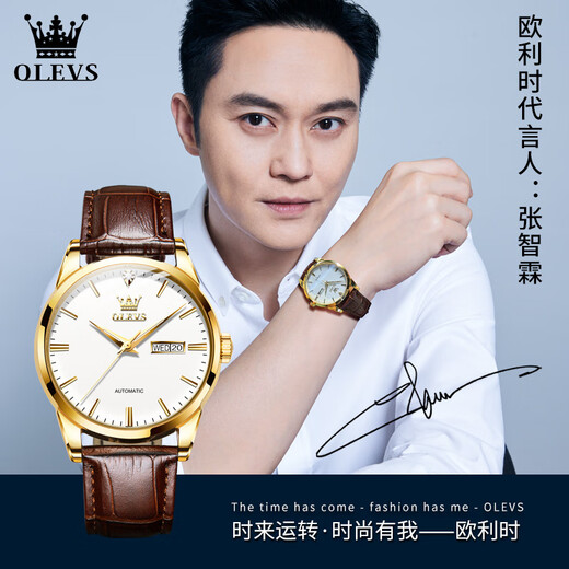 OLEVS Swiss certified brand watch men's mechanical watch fully automatic men's watch waterproof luminous fashion business men's watch OLEVS-6629 male - brown leather and white face