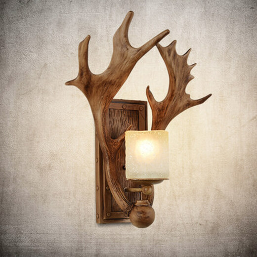 Shusheng European wall lamp indoor foyer Nordic retro industrial style deer antler lamp personalized creative living room aisle American antique deer head decoration B3036-black