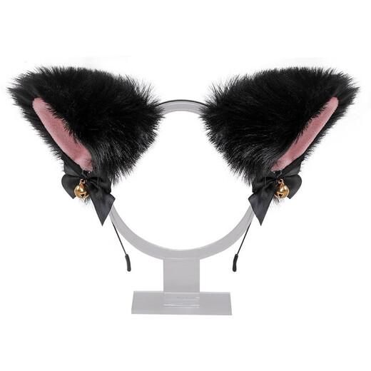 Haiyiduo Halloween headband cat ears bell headband plush Japanese bow headdress cat girlfriend anchor Lolita black fur pink bow-golden bell