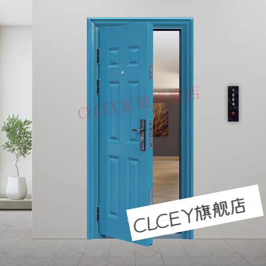 CLCEY anti-theft door home entrance door with transom window for outdoor ventilation steel parent door blue school student classroom dormitory door 1970*860 no transom window