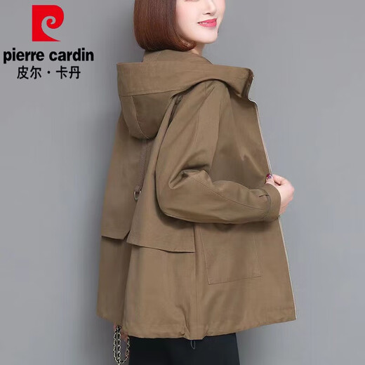 Pierre cardin jacket for women spring and autumn 2025 new Korean style fashionable large size middle-aged mother top small jacket windbreaker 826 Wutong rice with lilac XL 120-135Jin [Jin equals 0.5 kg]