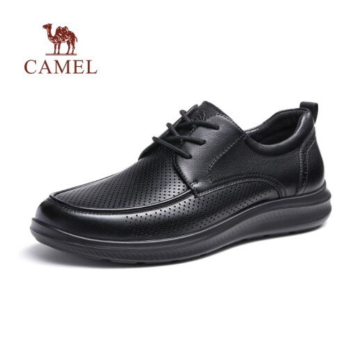 骆驼（CAMEL）父亲节礼物皮鞋男士商务休闲鞋夏季软牛皮透气冲孔减压缓震乐福 G13M263053 黑色（夏季款） 42