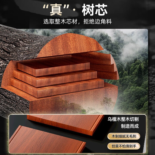 Planche à découper en bois entier d'ébène à double pistolet planche à découper domestique en bois massif antibactérien et résistant à la moisissure grande planche à découper matériau de noyau en bois entier 41*26 cm (poignée incluse)