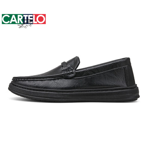 CARTELO trendy brand 2025 spring and summer new men's shoes business men's British casual leather shoes thick sole bean shoes lazy 9905 black 39