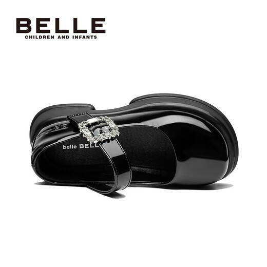 Belle children's shoes, girls' loafers, Mary Jane spring new fashion shoes, British style princess shoes, children's leather shoes, black 35, foot length 21.2-21.6cm