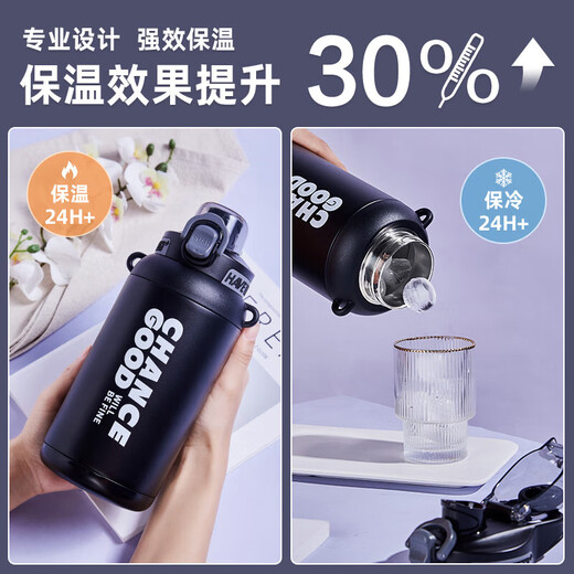 Private Good Product Thermos Cup Large Capacity Ton Ton Men's 316 Stainless Steel Students and Children's Sports Big Belly Water Cup Pot White 1000ml (Straw + Direct Drink + Strap)