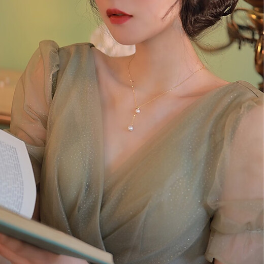 Zhuomai double pendant freshwater pearl necklace young girl natural two beads clavicle chain y-shaped pull-out adjustable freshwater pearl necklace double pendant
