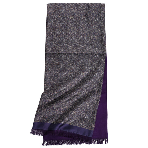 Wu Canli scarf men's silk brushed style beautiful simple style double layer warm autumn and winter gift box men's scarf Zinan-dark purple