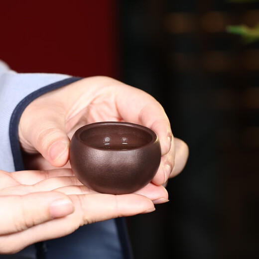 Hidden Pot World Yixing Purple Clay Tea Cup Original Mineral Purple Clay Matching Pot Special Small Mouth Tea Cup Small Cup Master Cup Yuanbao Matching Cup Purple Clay Style Matching Cup