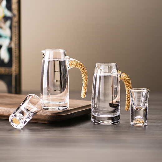 CLITON Wine Tasting Style Gold Foil Crystal White Wine Glass Wine Divider Set One-cup Moutai Small Wine Glass 6 Cups 6 Pots