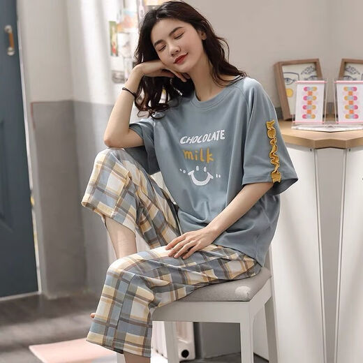 Dirección simple Camiseta de manga corta Madre de 30-50 años para mujeres en verano en el verano Los pantalones cortos de manga corta se adaptan a la primavera suelta y al verano pantalones recortados de manga corta 679 m recomendados 80-95 Jin [Jin iguala 0.5 kg] para usar