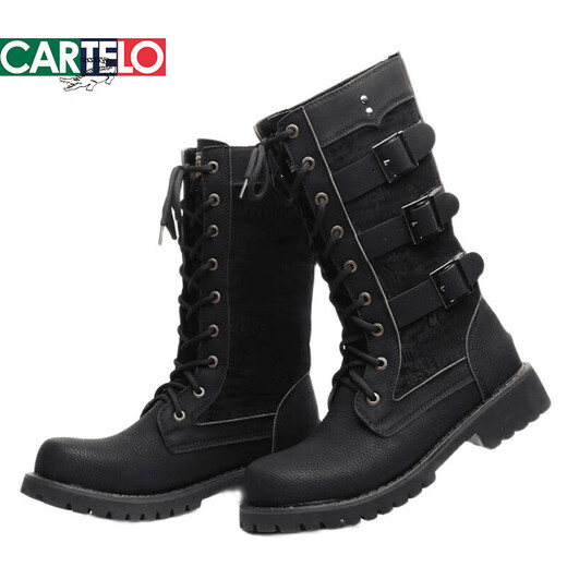 CARTELO high tube long boots men's trendy riding boots retro knight boots men's high top boots Martin boots British style cowboy boots spring and autumn black 983 40