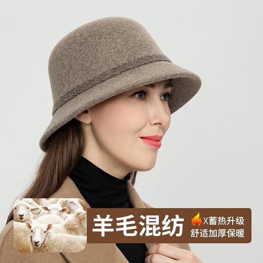 SOMUBAY Mom Hat Women's Autumn and Winter Woolen Basin Hat Winter Warm Fisherman Hat Versatile Elegant Western Style Hat Camel Default
