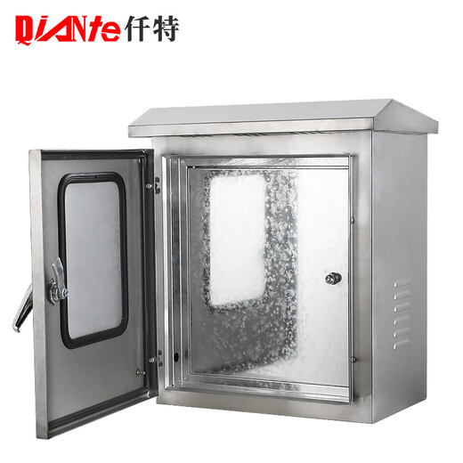 仟特不锈钢双门配电箱 户外内外两层门防雨箱 防水电控柜带透明玻璃窗 300*400*250