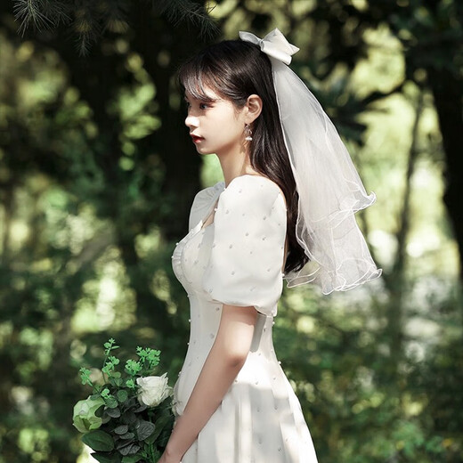 Half bridal veil, confession of love, proposal, certificate, bow cover, hair clip, fairy photo photo props, QC large bow veil, about 60cm long