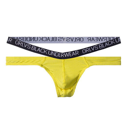 
ORLVS men's thong V-shaped double belt threaded cotton sexy single thong T-trouser low waist U convex bikini small triangle men's black 1 strip M [recommended 45-55kg]