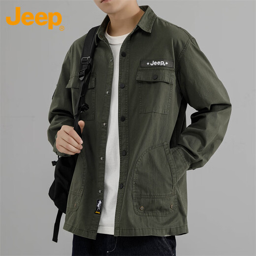 JEEP Jeep shirt men's spring and autumn long-sleeved shirt work jacket loose casual clothes men's military green 4XL