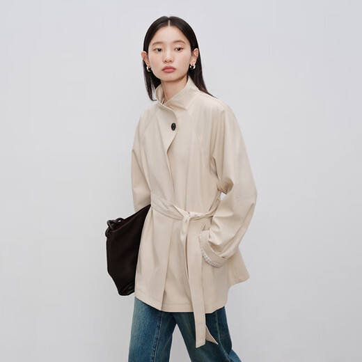 自巧小个子韩版立领风衣外套女2024秋装新款插肩袖百搭上衣长短款 霜杏色短款 XXS (1码)