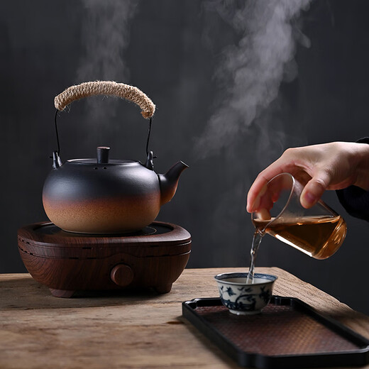 Gold inlaid jade teapot for boiling water and making tea, retro lifting beam electric ceramic stove, large capacity indoor rich water boiling kettle 850ML