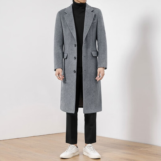 Woodpecker windbreaker men's winter mid-length plus velvet thickened woolen woolen coat long knee-length woolen coat 617 black long style cotton M 80-120Jin Jin equals 0.5 kg wear