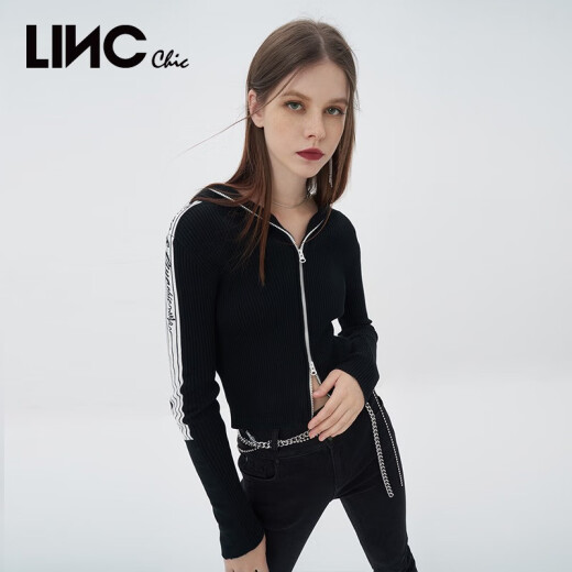 Jin Yujie City 100% cotton long-sleeved knitted cardigan for women's short spring and autumn hooded pure cotton shirt underneath S223SW693 Laiser Black M is suitable for 100 Jin [Jin equals 0.5 kg] or less