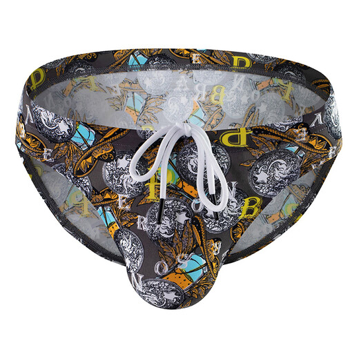 无畏船长（BRAVEPERSON）男士三角系绳游泳裤 咖啡色 S