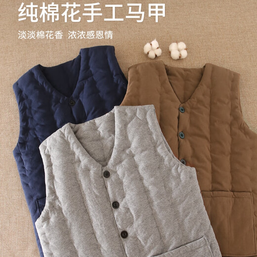 Mukis pure cotton vest for men, grandpa and dad, elders thickened warm vest, middle-aged and elderly cotton vest vest for inner wear in winter, navy blue XXL (recommended 163-175cm/125-140Jin Jin is equal to 0.5kg)