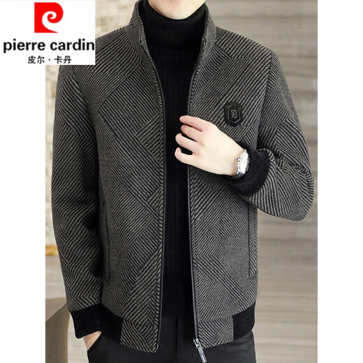 Pierre Cardin Herbst- und Winterjacke Herrenjacke plus Samt verdickte mittelgroße und kurze Style-Wollmantel-Gelderel-Wollgrau-Baumwolle 836 Dicked XL (135-145jin [Jin gleich 0,5 kg])