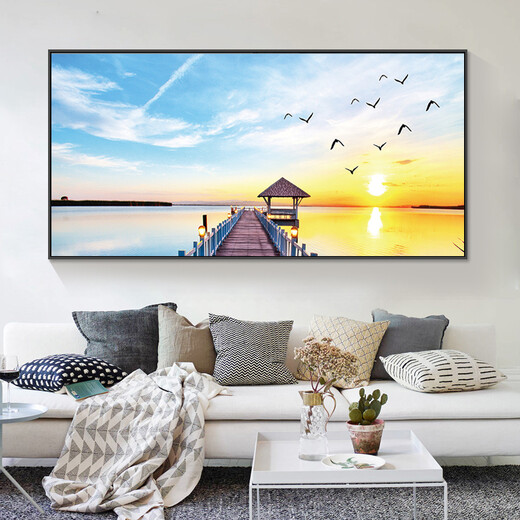 YIJLJ加宽大尺寸轻奢电表箱装饰画现代简约遮挡挂画一帆风顺风景挂画 惬意时光AD9713 100*50（容纳90X40）黑框