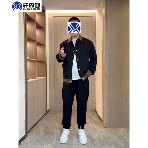 Xuan Sentu Spring and Autumn Men's Light Mature Style Jacket Jacket Men's Loose Large Size Stitching Contrast Color Top Fat Man Looks Slim Matching jk505 Black Jacket XL (175) Recommended 140-160 Jin Jin is equal to 0.5 kg