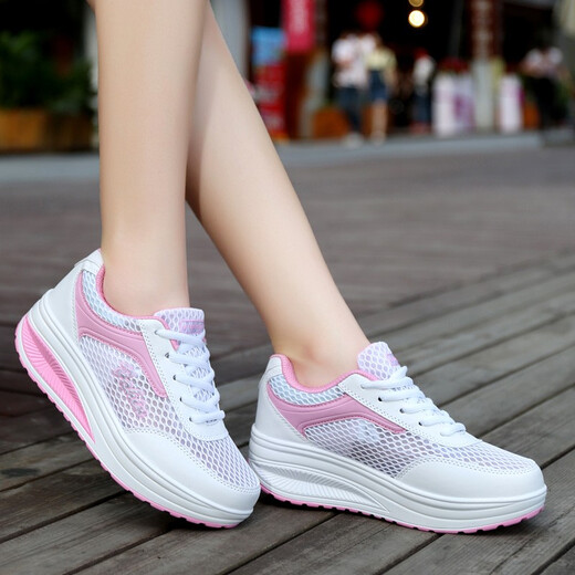 Kulla2021 Sommer Neues Hollow Mesh Koreanische Sport und Freizeitschuhe Dicke Sohle Schaukelschuhe Sport Travel Damen Singles Schuhe 8 838 Graupulver 40