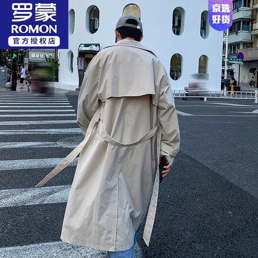 
ROMON British windbreaker jacket men's design sense high-end spring and autumn over-knee handsome mid-length coat summer loose casual AA khaki XL