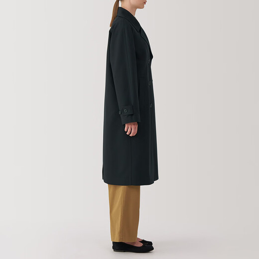 Женский стиль Muji, нелегко получить воду, двухбортное пальто, ветряная куртка, средняя осень, черная S 155/80A