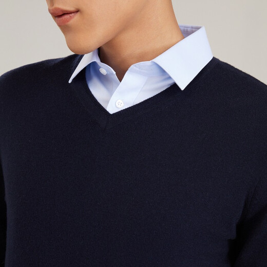 YOUNGOR wool sweater for men, all-sheep wool sweater, comfortable, warm and moderately thick VYQW639998FVA Navy Blue L 105c